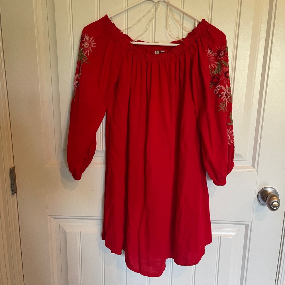 Feathers brand Red embroidered off the shoulder dress